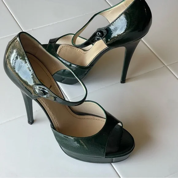 SOLD !!!YVES SAINT LAURENT BOTTLE GREEN PLATFORM STRAPPY HEELS SIZE 7.5 - Picture 6 of 6